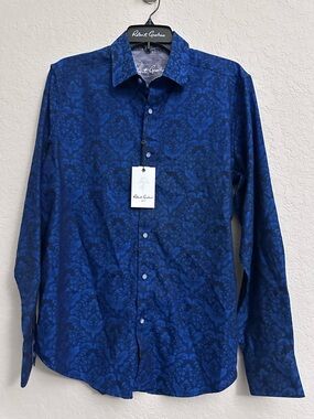 Robert Graham Bayview Cotton Button-Up Shirt in Navy Men’s Small w/ Hanger